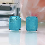 925 Silver Rectangle Paraiba Tourmaline Emerald Ear Studs