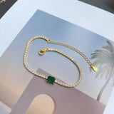 925 Sterling Silver 5*7MM Emerald Moissanite Diamond Chain Bracelet