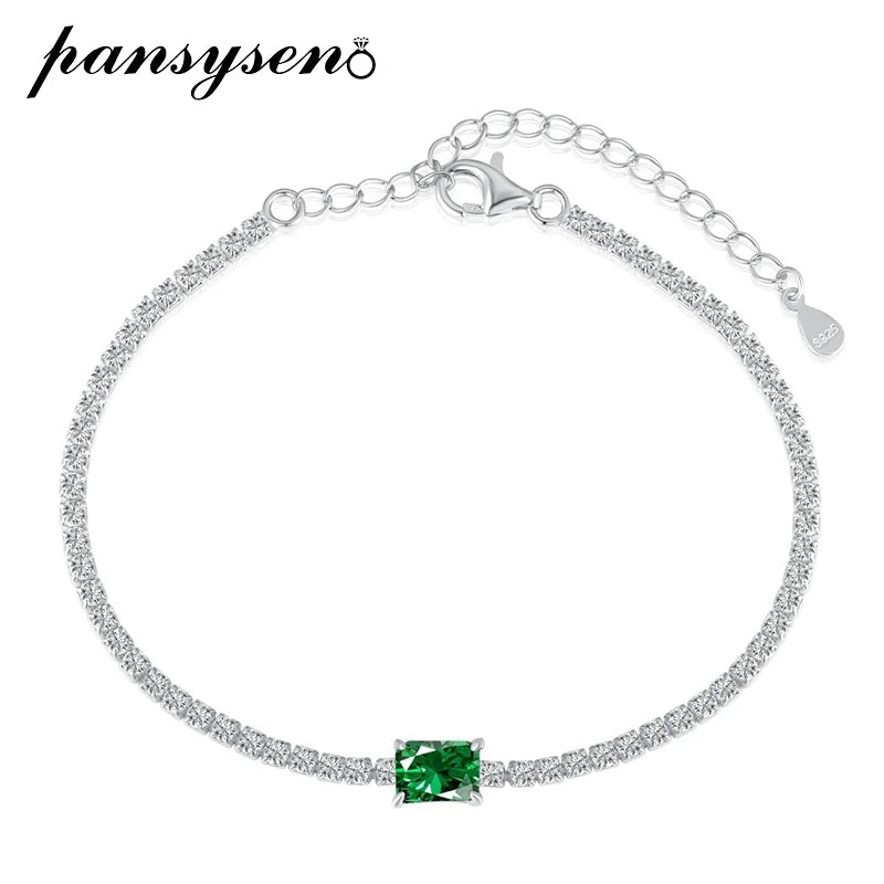 925 Sterling Silver 5*7MM Emerald Moissanite Diamond Chain Bracelet