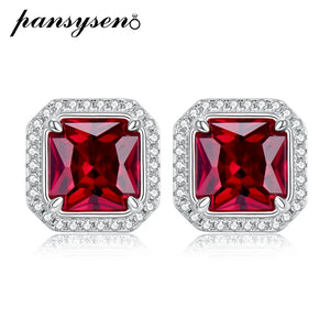 925 Silver 7MM Red Ruby Ear Stud Earrings Wedding Party Jewelry