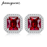 925 Silver 7MM Red Ruby Ear Stud Earrings Wedding Party Jewelry