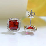925 Silver 7MM Red Ruby Ear Stud Earrings Wedding Party Jewelry
