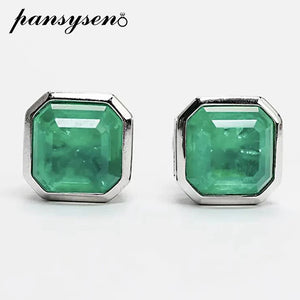 Vintage 925 Silver Emerald Stud Earrings 18k Plated