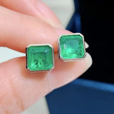 Vintage 925 Silver Emerald Stud Earrings 18k Plated