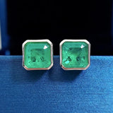 Vintage 925 Silver Emerald Stud Earrings 18k Plated