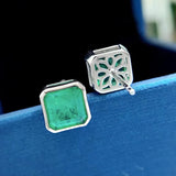 Vintage 925 Silver Emerald Stud Earrings 18k Plated
