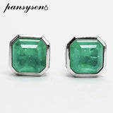 Vintage 925 Silver Emerald Stud Earrings 18k Plated