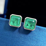 Vintage 925 Silver Emerald Stud Earrings 18k Plated