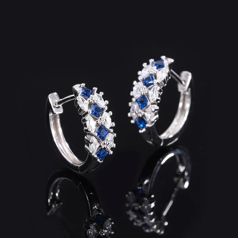 925 Silver Emerald Sapphire Ruby Clip Earrings Women Fine Jewelry