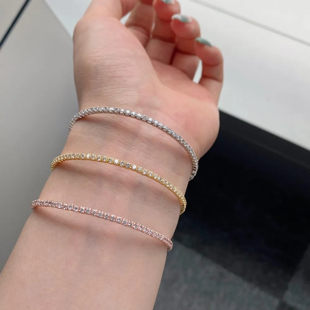 925 Silver Moissanite Diamond Bangle Women's Jewelry