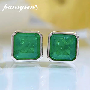 925 Silver Square 3CT Emerald Ear Stud Earrings Fine Jewelry