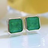 925 Silver Square 3CT Emerald Ear Stud Earrings Fine Jewelry