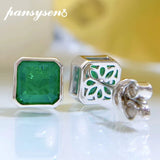 925 Silver Square 3CT Emerald Ear Stud Earrings Fine Jewelry