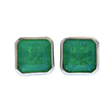 925 Silver Square 3CT Emerald Ear Stud Earrings Fine Jewelry