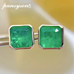 925 Silver Square 3CT Emerald Ear Stud Earrings Fine Jewelry