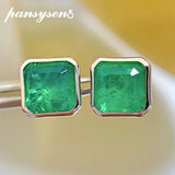 925 Silver Square 3CT Emerald Ear Stud Earrings Fine Jewelry