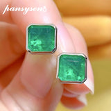 925 Silver Square 3CT Emerald Ear Stud Earrings Fine Jewelry