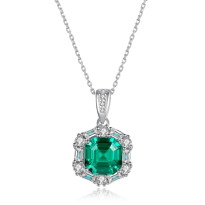 Vintage Emerald Silver Necklaces 925 Sterling Silver Pendant Necklace for Women