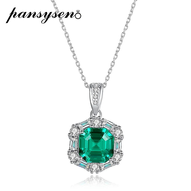 Vintage Emerald Silver Necklaces 925 Sterling Silver Pendant Necklace for Women