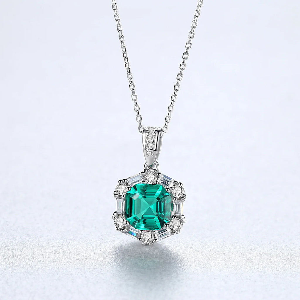 Vintage Emerald Silver Necklaces 925 Sterling Silver Pendant Necklace for Women
