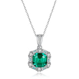 Vintage Emerald Silver Necklaces 925 Sterling Silver Pendant Necklace for Women
