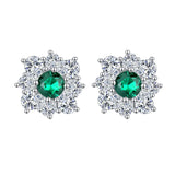 Vintage Silver 925 4.5mm Round Cut Emerald Stud Earrings