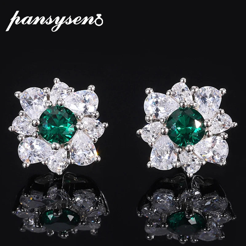 Vintage Silver 925 4.5mm Round Cut Emerald Stud Earrings