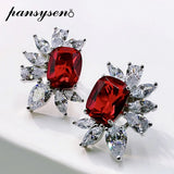 Vintage Silver Ruby Citrine Birthstone Ear Stud Earrings