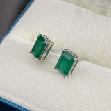 Vintage 925 Sterling Silver Emerald Gemstone Stud Earrings for Women