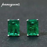 Vintage 925 Sterling Silver Emerald Gemstone Stud Earrings for Women