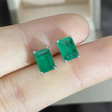 Vintage 925 Sterling Silver Emerald Gemstone Stud Earrings for Women