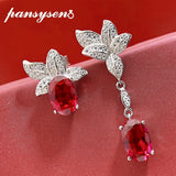 Vintage Silver 925 Ruby Diamond Drop Earrings Wedding Gift