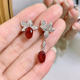Vintage Silver 925 Ruby Diamond Drop Earrings Wedding Gift