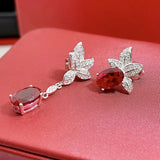 Vintage Silver 925 Ruby Diamond Drop Earrings Wedding Gift