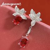 Vintage Silver 925 Ruby Diamond Drop Earrings Wedding Gift