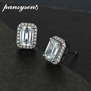 Vintage Silver 925 Emerald Moissanite Stud Earrings