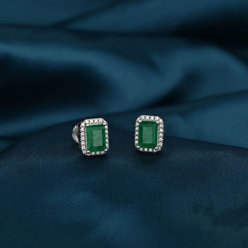 Vintage Silver 925 Emerald Moissanite Stud Earrings