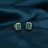 Vintage Silver 925 Emerald Moissanite Stud Earrings