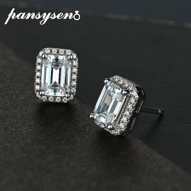 Vintage Silver 925 Emerald Moissanite Stud Earrings