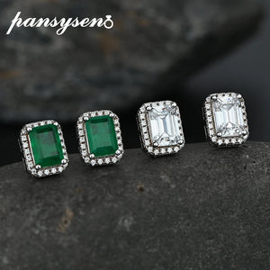 Vintage Silver 925 Emerald Moissanite Stud Earrings