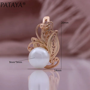 Rose Gold Pearl Flower Earrings 585 Fine Wedding Jewelry