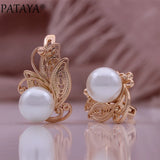 Rose Gold Pearl Flower Earrings 585 Fine Wedding Jewelry