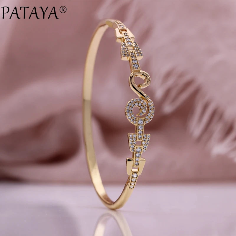 PATAYA Women Bangle Wedding Fine 585 Rose Natural Zircon Jewelry Gift