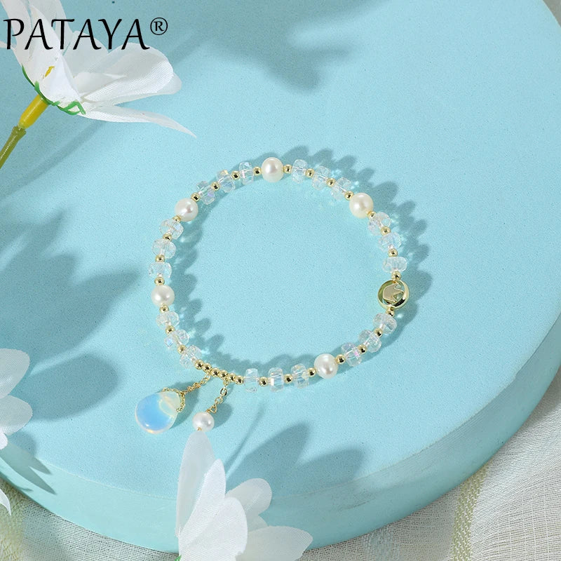 Rose Crystal Bracelet Natural Pearl Moonstone Wedding Crown Girl Bracelet Gift