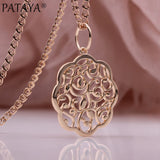 PATAYA Hollow Round Women Pendant Necklace 585 Rose Creative Jewelry