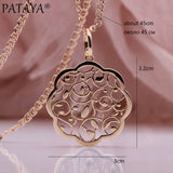 PATAYA Hollow Round Women Pendant Necklace 585 Rose Creative Jewelry
