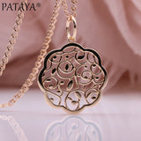 PATAYA Hollow Round Women Pendant Necklace 585 Rose Creative Jewelry