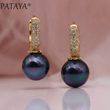 Rose Shell Pearls Zircon Dangle Earrings 585 Wedding Jewelry