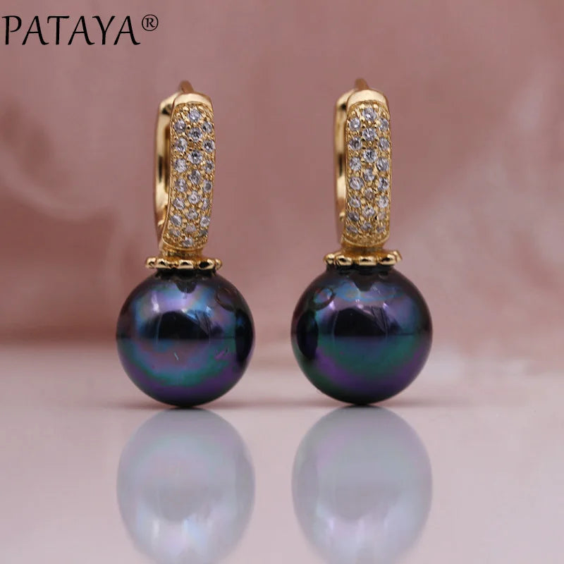 Rose Shell Pearls Zircon Dangle Earrings 585 Wedding Jewelry