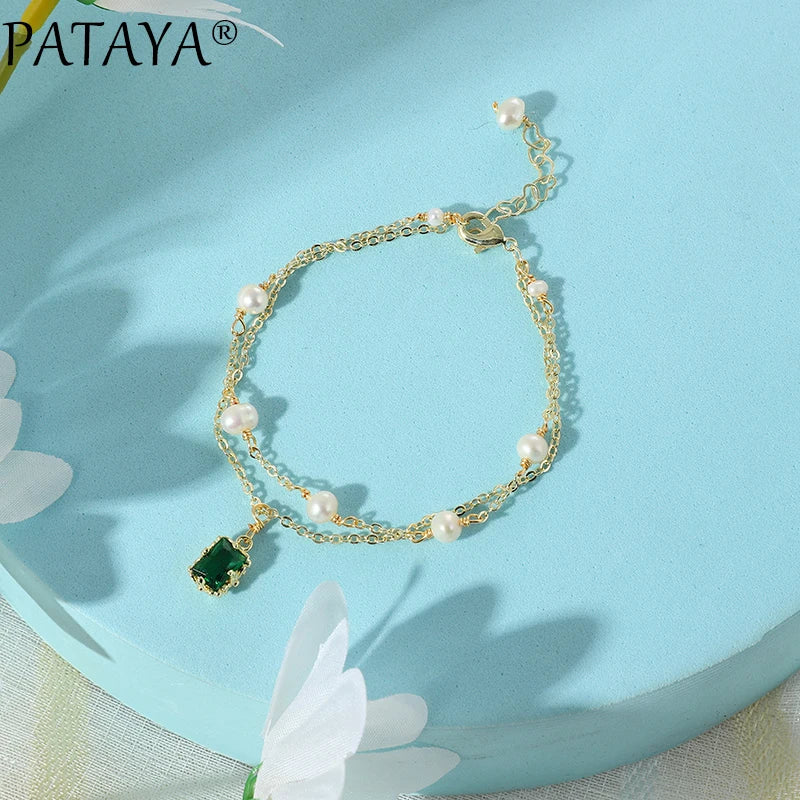 Green Natural Zircon Pearl Bracelet 585 Rose Double Layer Love Bracelet